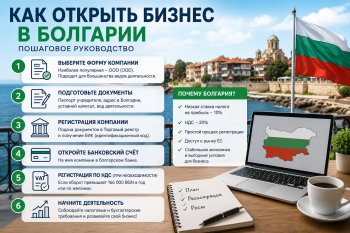 Пошаговая схема регистрации бизнеса в Болгарии для иностранцев: от выбора формы до открытия счета и получения ВНЖ.